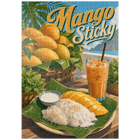 Darstellung des Puzzle Motivs Klebreis – thailändisches Klebreis-Dessert mit Mango puzzleplate Sticky Rice - Thai Sticky Rice Dessert with Mango 1000 Puzzle