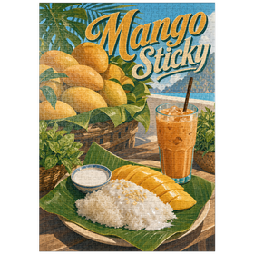Darstellung des Puzzle Motivs Klebreis – thailändisches Klebreis-Dessert mit Mango - Puzzleteile: 1000