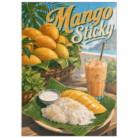 Darstellung des Puzzle Motivs Klebreis – thailändisches Klebreis-Dessert mit Mango puzzleplate Sticky Rice - Thai Sticky Rice Dessert with Mango 100 Puzzle
