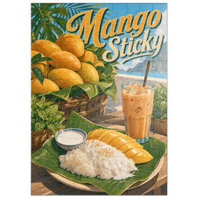 Darstellung des Puzzle Motivs Klebreis – thailändisches Klebreis-Dessert mit Mango - Puzzleteile: 100