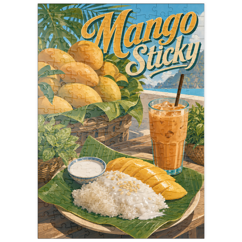 Darstellung des Puzzle Motivs Klebreis – thailändisches Klebreis-Dessert mit Mango puzzleplate Sticky Rice - Thai Sticky Rice Dessert with Mango 200 Puzzle