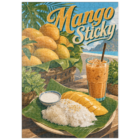 Darstellung des Puzzle Motivs Klebreis – thailändisches Klebreis-Dessert mit Mango puzzleplate Sticky Rice - Thai Sticky Rice Dessert with Mango 500 Puzzle