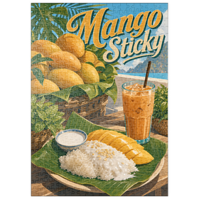 Darstellung des Puzzle Motivs Klebreis – thailändisches Klebreis-Dessert mit Mango - Puzzleteile: 500