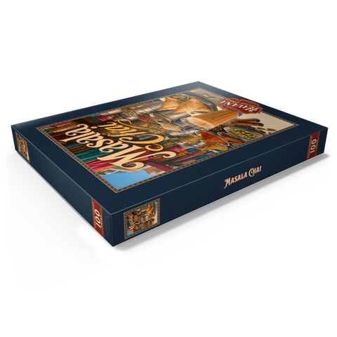 Darstellung des Puzzle Motivs Masala Chai – Indischer Gewürzmarkt Masala Chai - Indian Spice Market 100 Puzzle Schachtel Ansicht1