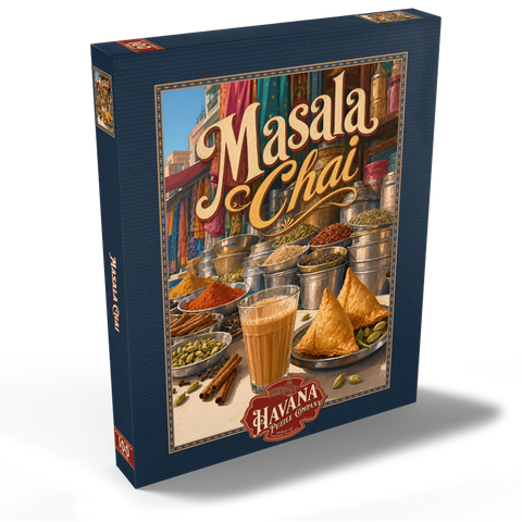 Darstellung des Puzzle Motivs Masala Chai – Indischer Gewürzmarkt Masala Chai - Indian Spice Market 100 Puzzle Schachtel Ansicht2