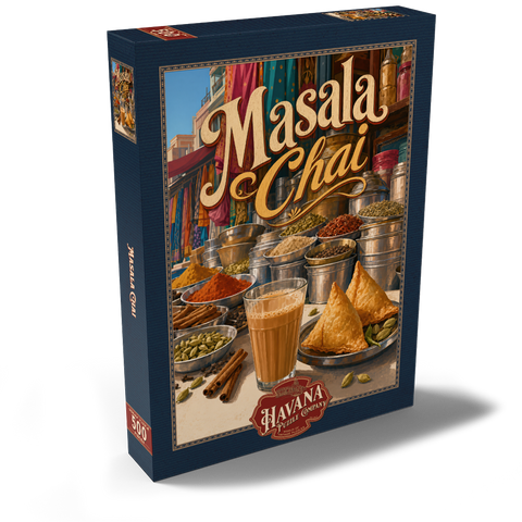 Darstellung des Puzzle Motivs Masala Chai – Indischer Gewürzmarkt Masala Chai - Indian Spice Market 500 Puzzle Schachtel Ansicht2