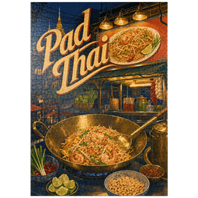 Darstellung des Puzzle Motivs Pad-Thai-Straßenessen auf dem Nachtmarkt - Puzzleteile: 1000