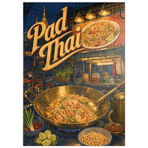 Darstellung des Puzzle Motivs Pad-Thai-Straßenessen auf dem Nachtmarkt puzzleplate Pad Thai Street Food Night Market 100 Puzzle