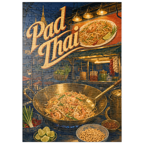 Darstellung des Puzzle Motivs Pad-Thai-Straßenessen auf dem Nachtmarkt puzzleplate Pad Thai Street Food Night Market 200 Puzzle