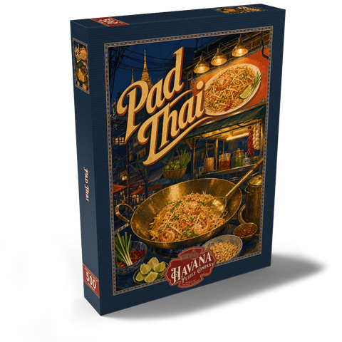 Darstellung des Puzzle Motivs Pad-Thai-Straßenessen auf dem Nachtmarkt Pad Thai Street Food Night Market 500 Puzzle Schachtel Ansicht2