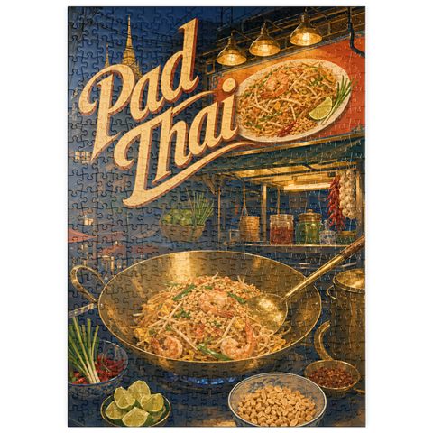 Darstellung des Puzzle Motivs Pad-Thai-Straßenessen auf dem Nachtmarkt puzzleplate Pad Thai Street Food Night Market 500 Puzzle