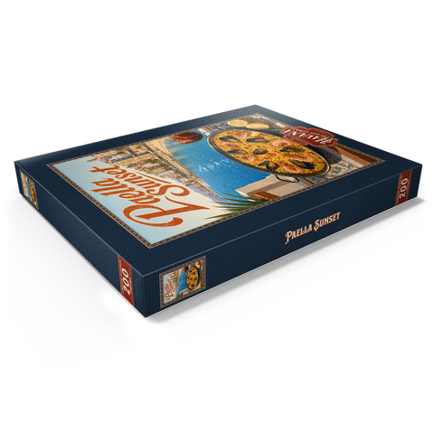 Darstellung des Puzzle Motivs Paella bei Sonnenuntergang an der spanischen Mittelmeerküste Spanish Mediterranean Coast Paella Sunset Scene 200 Puzzle Schachtel Ansicht1