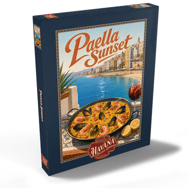 Darstellung des Puzzle Motivs Spanish Mediterranean Coast Paella Sunset Scene 200 Puzzle Schachtel Ansicht2