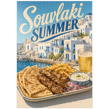 Darstellung des Puzzle Motivs puzzleplate Greek Island Waterfront Souvlaki Summer Feast 1000 Puzzle