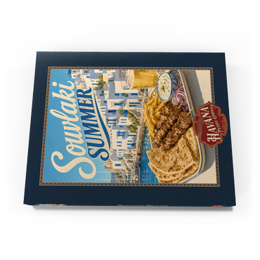 Darstellung des Puzzle Motivs Greek Island Waterfront Souvlaki Summer Feast 100 Puzzle Schachtel Ansicht3