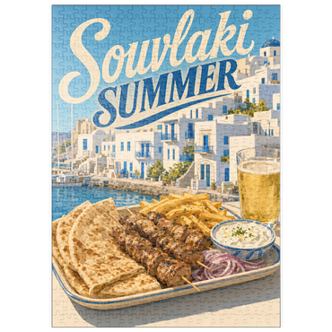 Darstellung des Puzzle Motivs puzzleplate Greek Island Waterfront Souvlaki Summer Feast 500 Puzzle