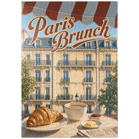Darstellung des Puzzle Motivs Paris Café Brunch Croissant Kaffee puzzleplate Paris Cafe Brunch Croissant Coffee 1000 Puzzle