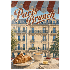 Darstellung des Puzzle Motivs Paris Café Brunch Croissant Kaffee - Puzzleteile: 1000