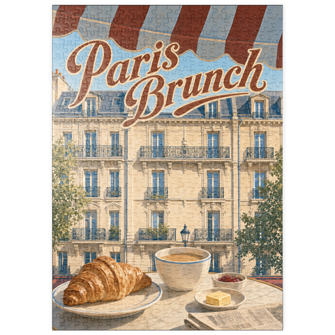 Darstellung des Puzzle Motivs Paris Café Brunch Croissant Kaffee puzzleplate Paris Cafe Brunch Croissant Coffee 500 Puzzle
