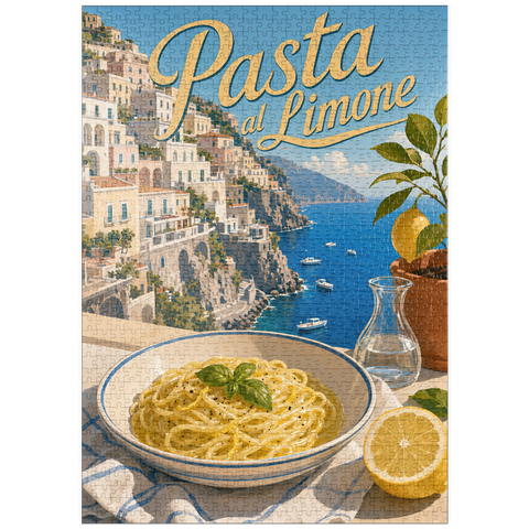 Darstellung des Puzzle Motivs Amalfiküste: Pasta al Limone mit Meerblick puzzleplate Amalfi Coast Pasta al Limone Seaside View 1000 Puzzle