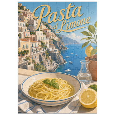 Darstellung des Puzzle Motivs puzzleplate Amalfi Coast Pasta al Limone Seaside View 100 Puzzle