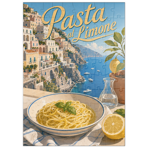 Darstellung des Puzzle Motivs Amalfiküste: Pasta al Limone mit Meerblick puzzleplate Amalfi Coast Pasta al Limone Seaside View 100 Puzzle