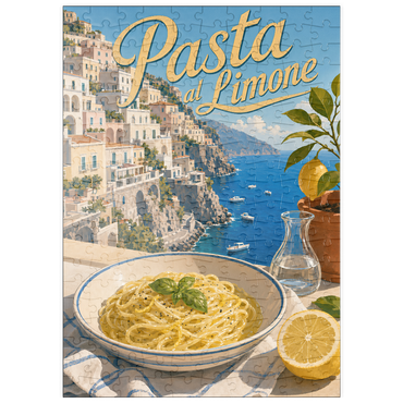 Darstellung des Puzzle Motivs puzzleplate Amalfi Coast Pasta al Limone Seaside View 200 Puzzle