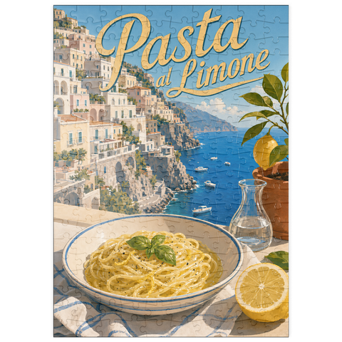 Darstellung des Puzzle Motivs Amalfiküste: Pasta al Limone mit Meerblick puzzleplate Amalfi Coast Pasta al Limone Seaside View 200 Puzzle