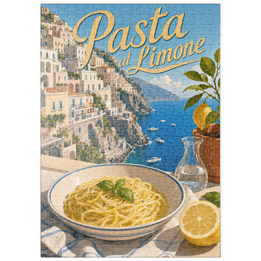 Darstellung des Puzzle Motivs puzzleplate Amalfi Coast Pasta al Limone Seaside View 500 Puzzle