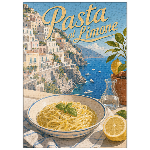 Darstellung des Puzzle Motivs Amalfiküste: Pasta al Limone mit Meerblick puzzleplate Amalfi Coast Pasta al Limone Seaside View 500 Puzzle