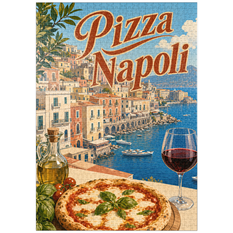 Darstellung des Puzzle Motivs Neapel, Italien: Pizza mit Blick auf das Wasser puzzleplate Naples Italy Pizza Waterfront View 1000 Puzzle
