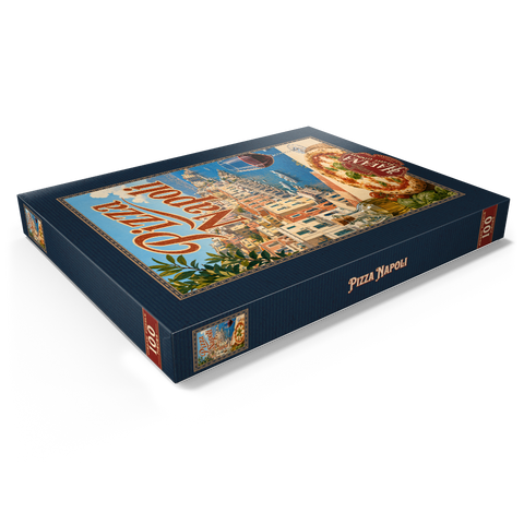 Darstellung des Puzzle Motivs Neapel, Italien: Pizza mit Blick auf das Wasser Naples Italy Pizza Waterfront View 100 Puzzle Schachtel Ansicht1