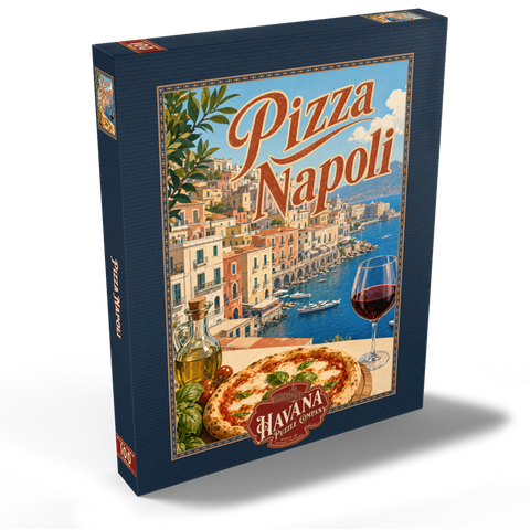 Darstellung des Puzzle Motivs Neapel, Italien: Pizza mit Blick auf das Wasser Naples Italy Pizza Waterfront View 100 Puzzle Schachtel Ansicht2