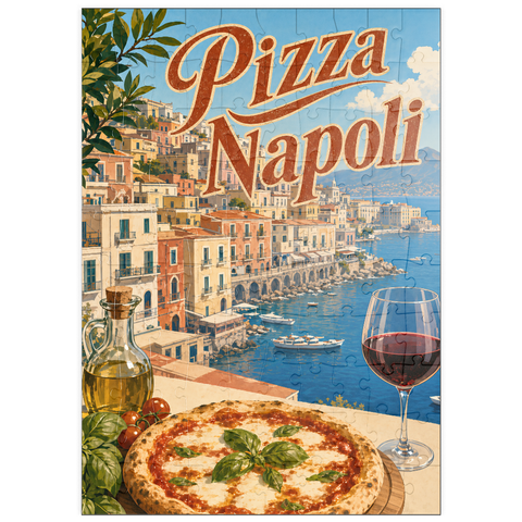 Darstellung des Puzzle Motivs Neapel, Italien: Pizza mit Blick auf das Wasser puzzleplate Naples Italy Pizza Waterfront View 100 Puzzle