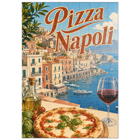 Darstellung des Puzzle Motivs Neapel, Italien: Pizza mit Blick auf das Wasser - Puzzleteile: 100