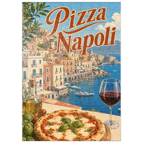 Darstellung des Puzzle Motivs Neapel, Italien: Pizza mit Blick auf das Wasser - Puzzleteile: 200
