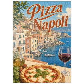 Darstellung des Puzzle Motivs Neapel, Italien: Pizza mit Blick auf das Wasser - Puzzleteile: 500