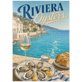 Darstellung des Puzzle Motivs Austern von der Côte d’Azur und Weißwein - Puzzleteile: 1000