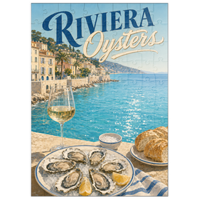 Darstellung des Puzzle Motivs Austern von der Côte d’Azur und Weißwein - Puzzleteile: 100