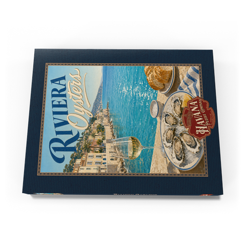 Darstellung des Puzzle Motivs Austern von der Côte d’Azur und Weißwein French Riviera Coastal Oysters and White Wine 200 Puzzle Schachtel Ansicht3