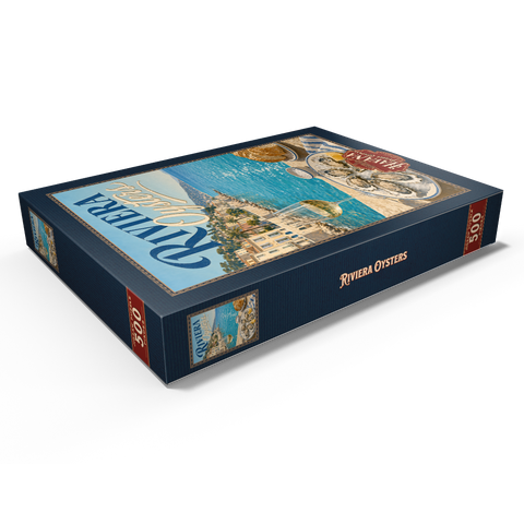 Darstellung des Puzzle Motivs Austern von der Côte d’Azur und Weißwein French Riviera Coastal Oysters and White Wine 500 Puzzle Schachtel Ansicht1