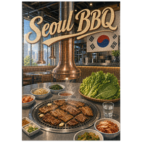 Darstellung des Puzzle Motivs Innenausstattung und Atmosphäre eines koreanischen BBQ-Restaurants in Seoul - Puzzleteile: 1000