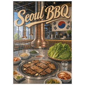 Darstellung des Puzzle Motivs Innenausstattung und Atmosphäre eines koreanischen BBQ-Restaurants in Seoul - Puzzleteile: 500