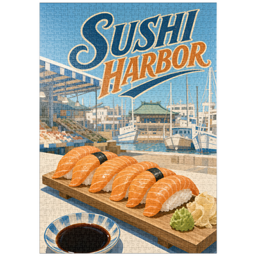 Darstellung des Puzzle Motivs puzzleplate Sushi Harbor Waterfront Market Salmon Nigiri 1000 Puzzle