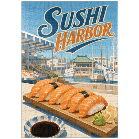 Darstellung des Puzzle Motivs Sushi Harbor Waterfront Market – Lachs-Nigiri puzzleplate Sushi Harbor Waterfront Market Salmon Nigiri 1000 Puzzle