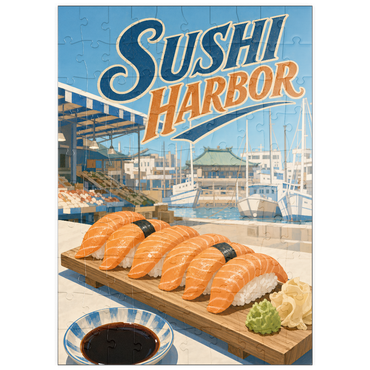 Darstellung des Puzzle Motivs puzzleplate Sushi Harbor Waterfront Market Salmon Nigiri 100 Puzzle