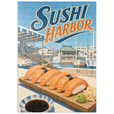 Darstellung des Puzzle Motivs puzzleplate Sushi Harbor Waterfront Market Salmon Nigiri 200 Puzzle