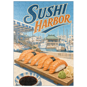 Darstellung des Puzzle Motivs Sushi Harbor Waterfront Market – Lachs-Nigiri - Puzzleteile: 200