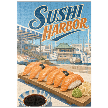 Darstellung des Puzzle Motivs puzzleplate Sushi Harbor Waterfront Market Salmon Nigiri 500 Puzzle