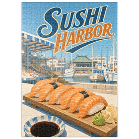 Darstellung des Puzzle Motivs Sushi Harbor Waterfront Market – Lachs-Nigiri - Puzzleteile: 500